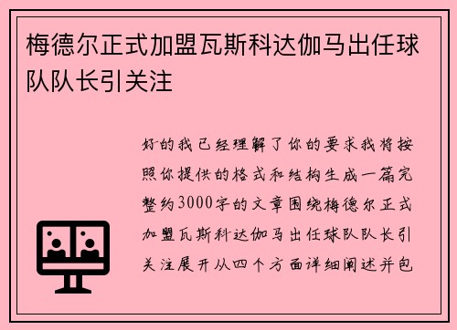 梅德尔正式加盟瓦斯科达伽马出任球队队长引关注 梅德尔正式加盟瓦斯科达伽马出任球队队长引关注