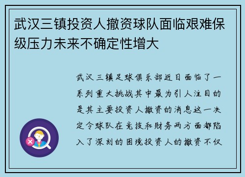 武汉三镇投资人撤资球队面临艰难保级压力未来不确定性增大